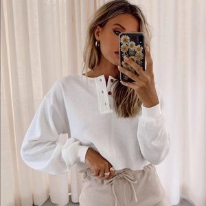 MIA CROPPED HENLEY SWEATSHIRT WHITE